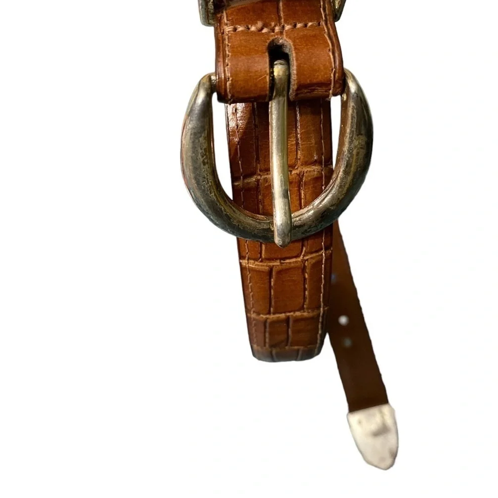 Canterbury Belt solid brass buckle brown croco grain leather Sz 34  S-14